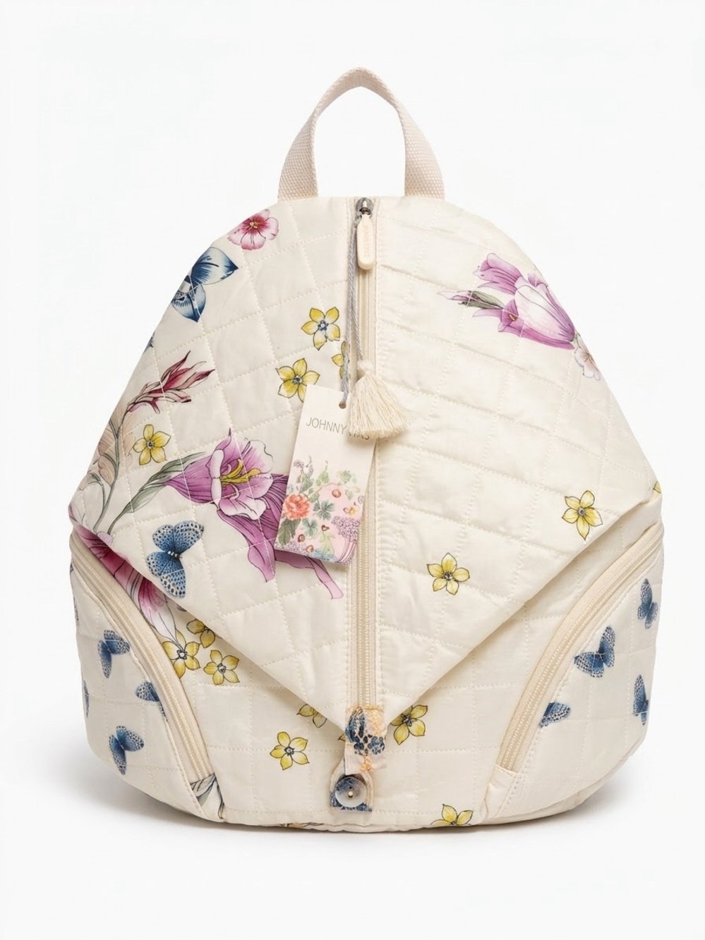 NWT Johnny Was Isa Quilted Floral Butterfly Backpack Cream Boho